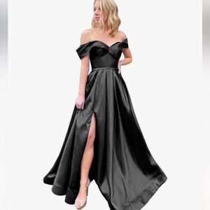 New Prom Off The Shoulder Slit Ball Gown Long Formal Evening Wedding Dress